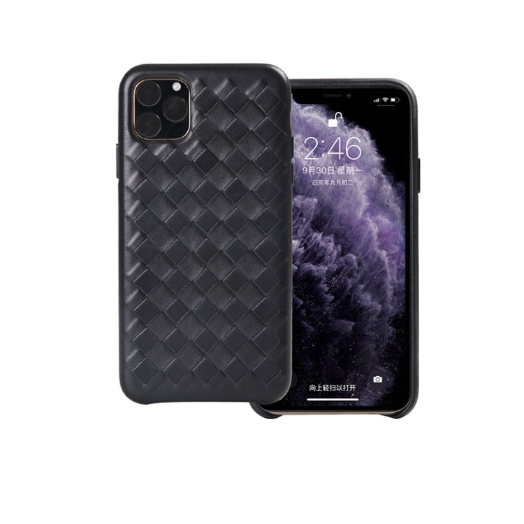 For iPhone 11 Woven Texture Sheepskin Leather Back Cover Semi-wrapped Shockproof Case (Black) Eurekaonline