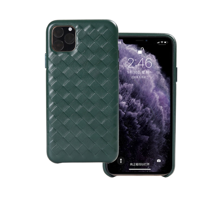 For iPhone 11 Woven Texture Sheepskin Leather Back Cover Semi-wrapped Shockproof Case (Green) Eurekaonline