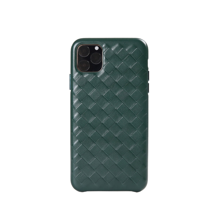 For iPhone 11 Woven Texture Sheepskin Leather Back Cover Semi-wrapped Shockproof Case (Green) Eurekaonline