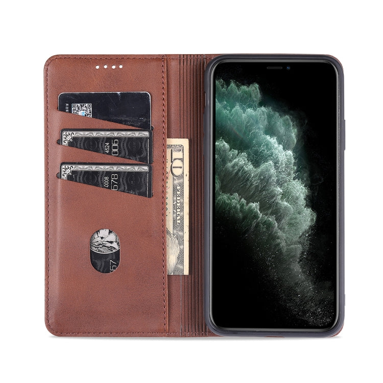 For iPhone 12 / 12 Pro AZNS Magnetic Calf Texture Horizontal Flip Leather Case with Card Slots & Holder & Wallet(Dark Brown) Eurekaonline