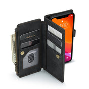 For iPhone 12 / 12 Pro CaseMe-C30 PU + TPU Multifunctional Horizontal Flip Leather Case with Holder & Card Slot & Wallet & Zipper Pocket(Black) Eurekaonline