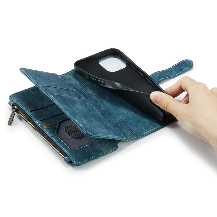 For iPhone 12 / 12 Pro CaseMe-C30 PU + TPU Multifunctional Horizontal Flip Leather Case with Holder & Card Slot & Wallet & Zipper Pocket(Blue) Eurekaonline