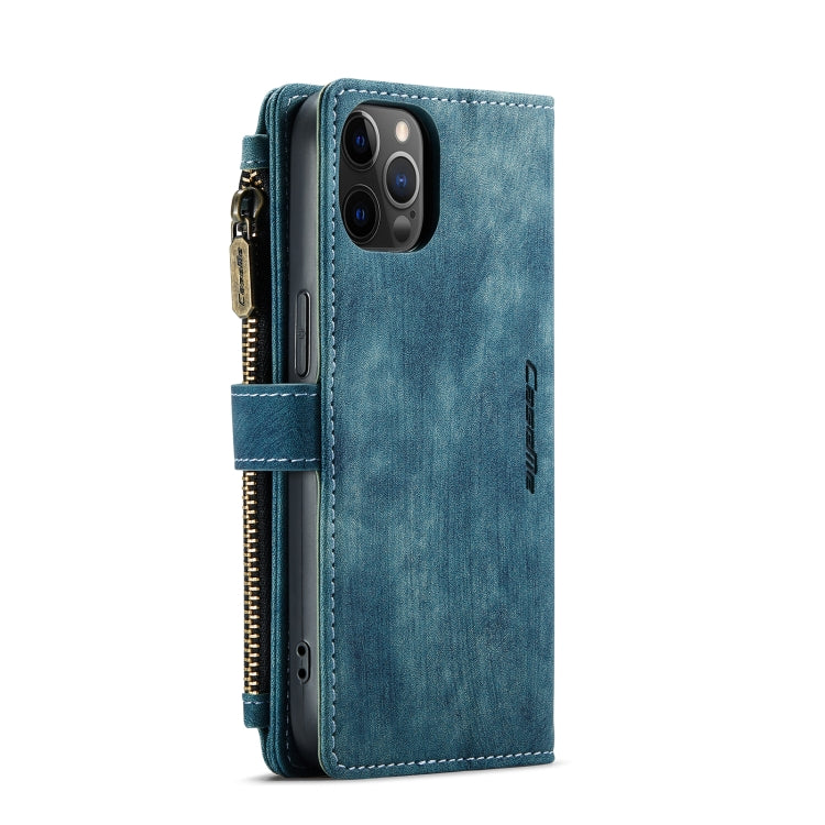 For iPhone 12 / 12 Pro CaseMe-C30 PU + TPU Multifunctional Horizontal Flip Leather Case with Holder & Card Slot & Wallet & Zipper Pocket(Blue) Eurekaonline