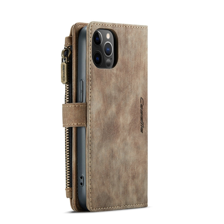 For iPhone 12 / 12 Pro CaseMe-C30 PU + TPU Multifunctional Horizontal Flip Leather Case with Holder & Card Slot & Wallet & Zipper Pocket(Brown) Eurekaonline