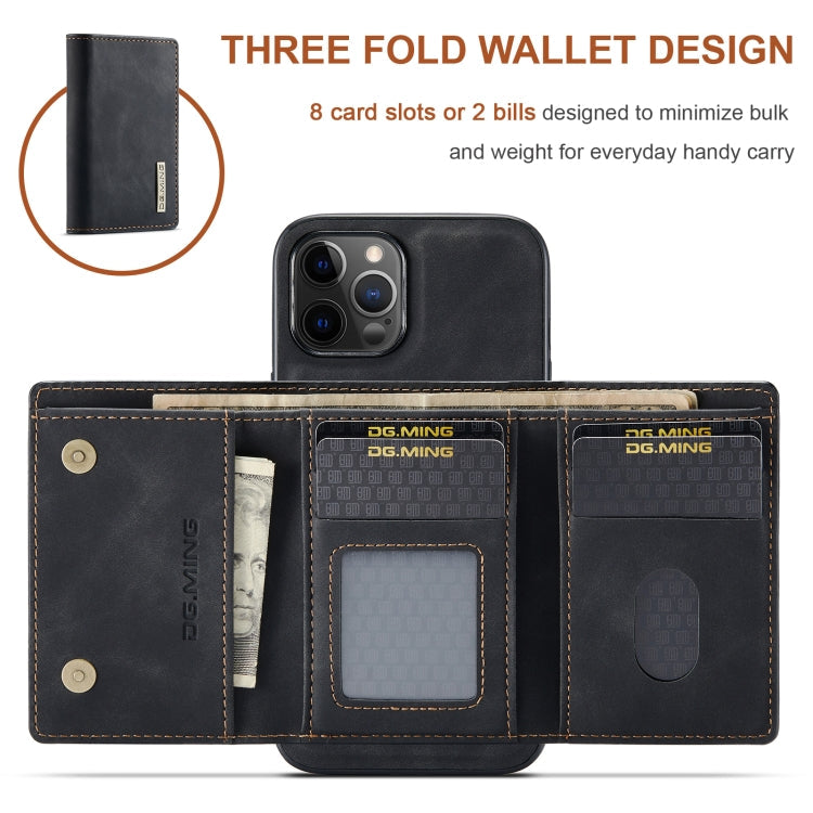 For iPhone 12 / 12 Pro DG.MING M1 Series 3-Fold Multi Card Wallet + Magnetic Back Cover Shockproof Case with Holder Function(Black) Eurekaonline