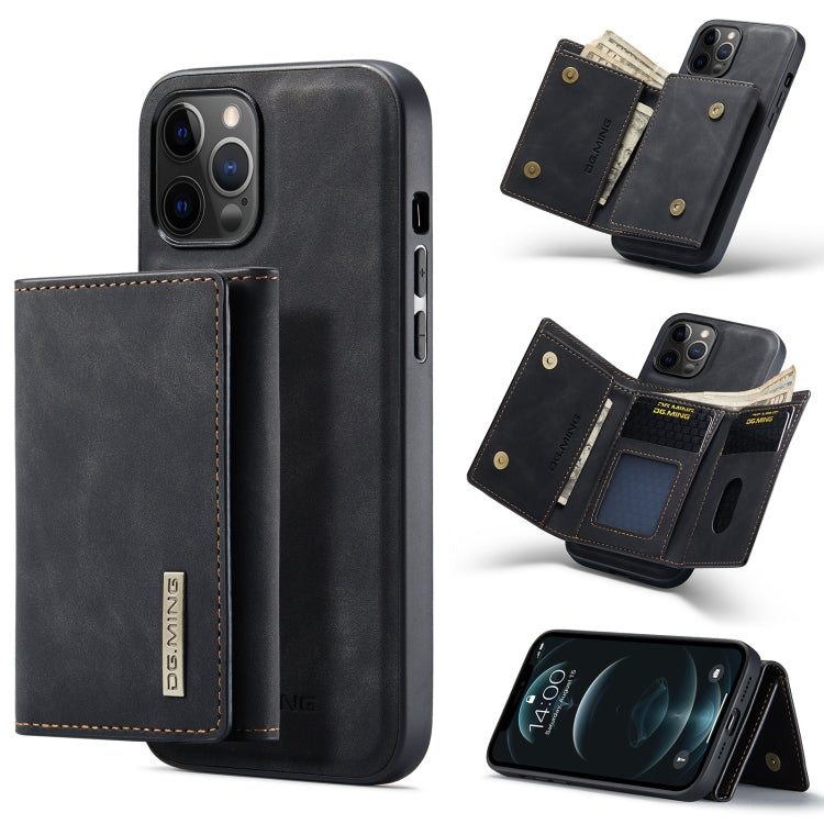  12 Pro DG.MING M1 Series 3-Fold Multi Card Wallet + Magnetic Back Cover Shockproof Case with Holder Function(Black) Eurekaonline