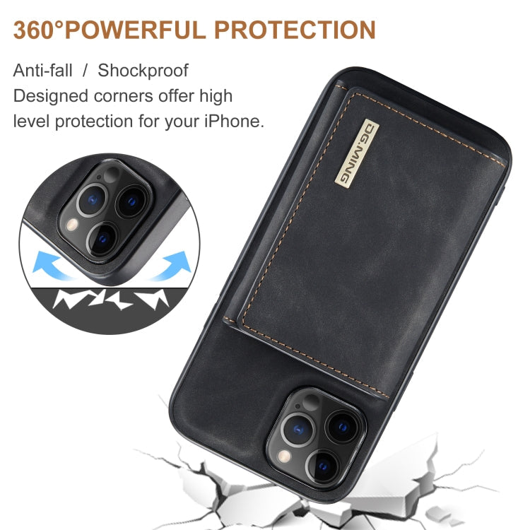 For iPhone 12 / 12 Pro DG.MING M1 Series 3-Fold Multi Card Wallet + Magnetic Back Cover Shockproof Case with Holder Function(Black) Eurekaonline
