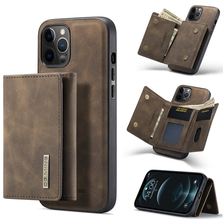  12 Pro DG.MING M1 Series 3-Fold Multi Card Wallet + Magnetic Back Cover Shockproof Case with Holder Function(Coffee) Eurekaonline