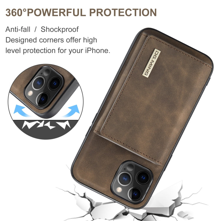 For iPhone 12 / 12 Pro DG.MING M1 Series 3-Fold Multi Card Wallet + Magnetic Back Cover Shockproof Case with Holder Function(Coffee) Eurekaonline