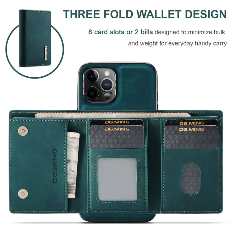  12 Pro DG.MING M1 Series 3-Fold Multi Card Wallet + Magnetic Back Cover Shockproof Case with Holder Function(Green) Eurekaonline
