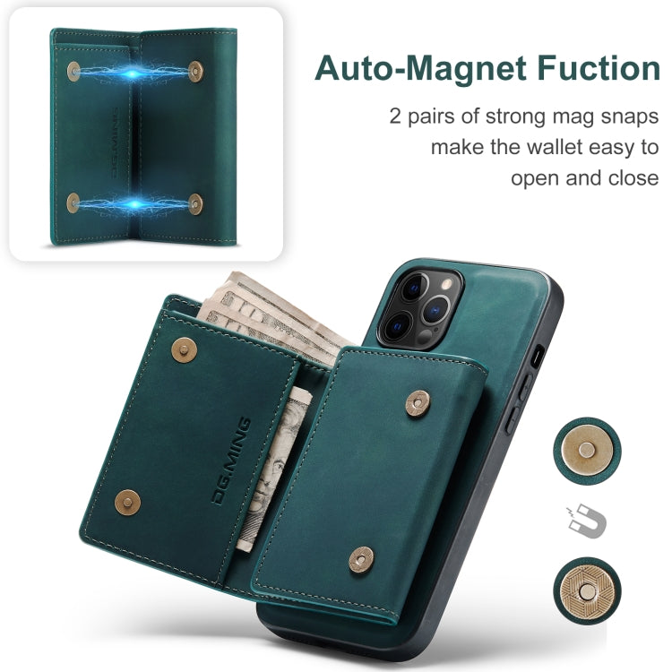 For iPhone 12 / 12 Pro DG.MING M1 Series 3-Fold Multi Card Wallet + Magnetic Back Cover Shockproof Case with Holder Function(Green) Eurekaonline