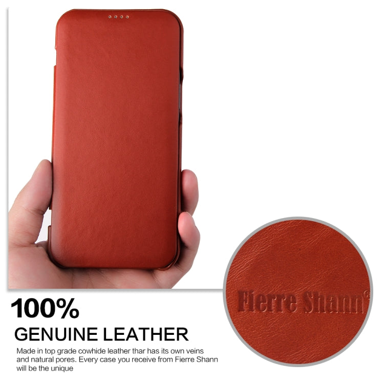 For iPhone 12 / 12 Pro Fierre Shann Business Magnetic Horizontal Flip Genuine Leather Case(Brown) Eurekaonline