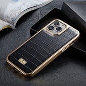 For iPhone 12 / 12 Pro Fierre Shann Crocodile Texture Electroplating PU Phone Case(Black) Eurekaonline