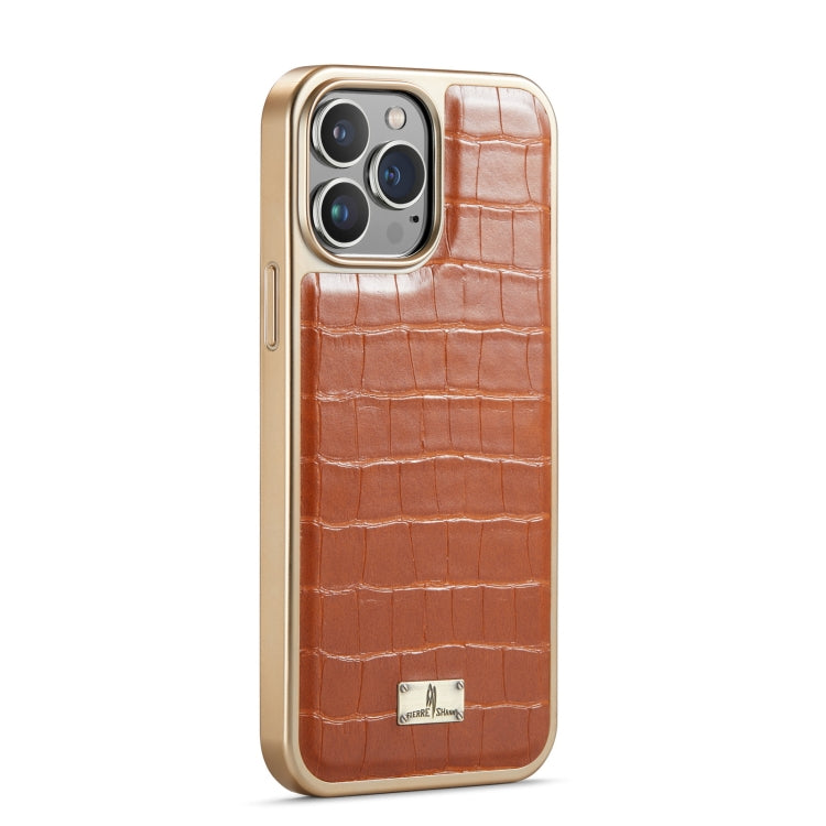 For iPhone 12 / 12 Pro Fierre Shann Crocodile Texture Electroplating PU Phone Case(Brown) Eurekaonline
