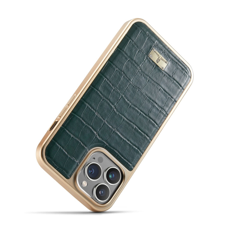 For iPhone 12 / 12 Pro Fierre Shann Crocodile Texture Electroplating PU Phone Case(Green) Eurekaonline