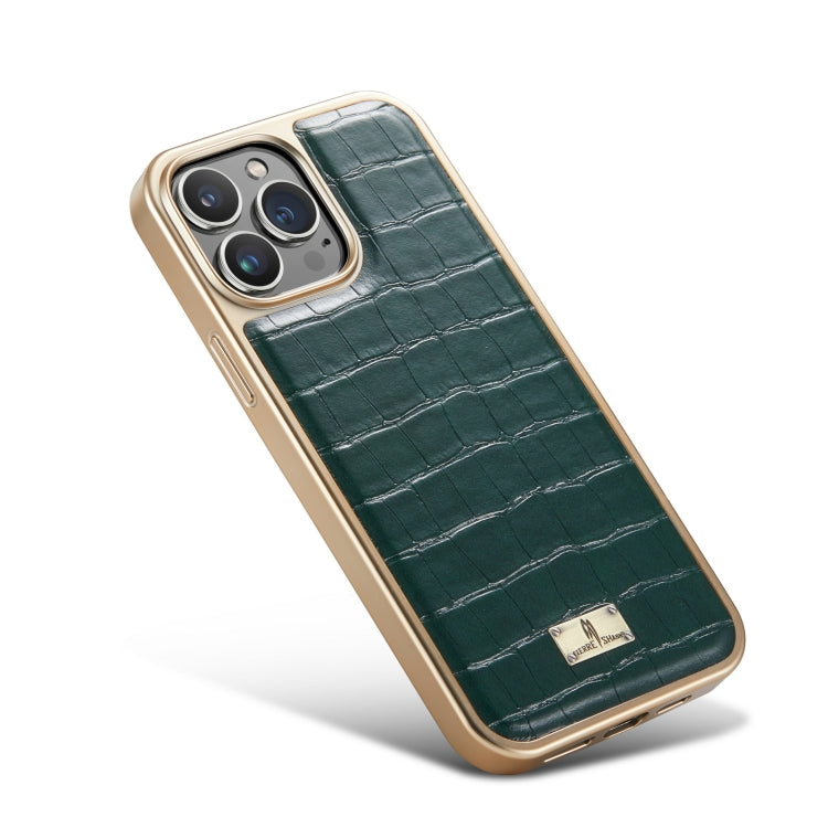 For iPhone 12 / 12 Pro Fierre Shann Crocodile Texture Electroplating PU Phone Case(Green) Eurekaonline