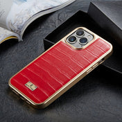 For iPhone 12 / 12 Pro Fierre Shann Crocodile Texture Electroplating PU Phone Case(Red) Eurekaonline