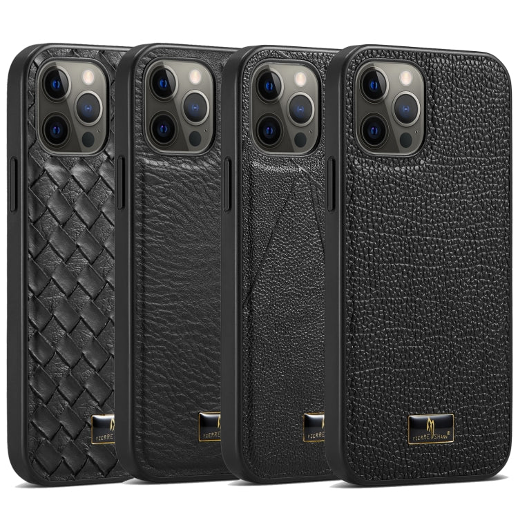 For iPhone 12 / 12 Pro Fierre Shann Leather Texture Phone Back Cover Case(Cowhide Black) Eurekaonline