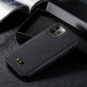 For iPhone 12 / 12 Pro Fierre Shann Leather Texture Phone Back Cover Case(Lychee Black) Eurekaonline