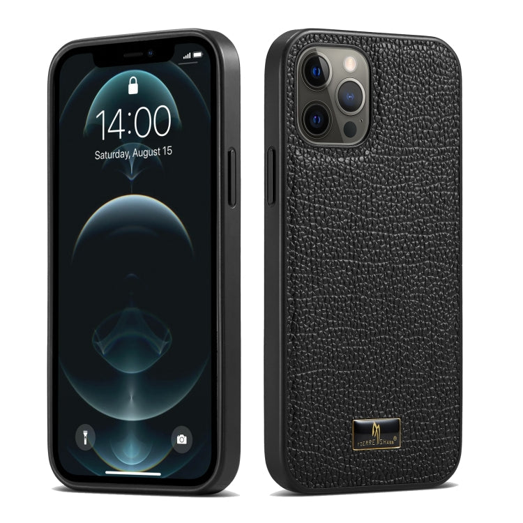  12 Pro Fierre Shann Leather Texture Phone Back Cover Case(Lychee Black) Eurekaonline
