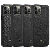For iPhone 12 / 12 Pro Fierre Shann Leather Texture Phone Back Cover Case(Ox Tendon Black) Eurekaonline