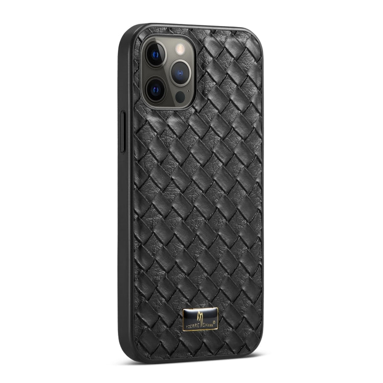 For iPhone 12 / 12 Pro Fierre Shann Leather Texture Phone Back Cover Case(Woven Black) Eurekaonline