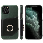 For iPhone 12 / 12 Pro Fierre Shann Oil Wax Texture Genuine Leather Back Cover Case with 360 Degree Rotation Holder & Card Slot(Black+Green) Eurekaonline