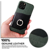 For iPhone 12 / 12 Pro Fierre Shann Oil Wax Texture Genuine Leather Back Cover Case with 360 Degree Rotation Holder & Card Slot(Black+Green) Eurekaonline