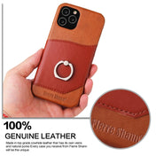 For iPhone 12 / 12 Pro Fierre Shann Oil Wax Texture Genuine Leather Back Cover Case with 360 Degree Rotation Holder & Card Slot(Light Brown+Dark Brown) Eurekaonline