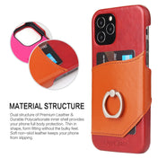 For iPhone 12 / 12 Pro Fierre Shann Oil Wax Texture Genuine Leather Back Cover Case with 360 Degree Rotation Holder & Card Slot(Red+Light Brown) Eurekaonline