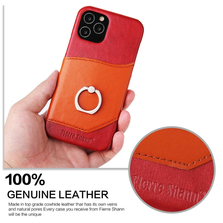 For iPhone 12 / 12 Pro Fierre Shann Oil Wax Texture Genuine Leather Back Cover Case with 360 Degree Rotation Holder & Card Slot(Red+Light Brown) Eurekaonline