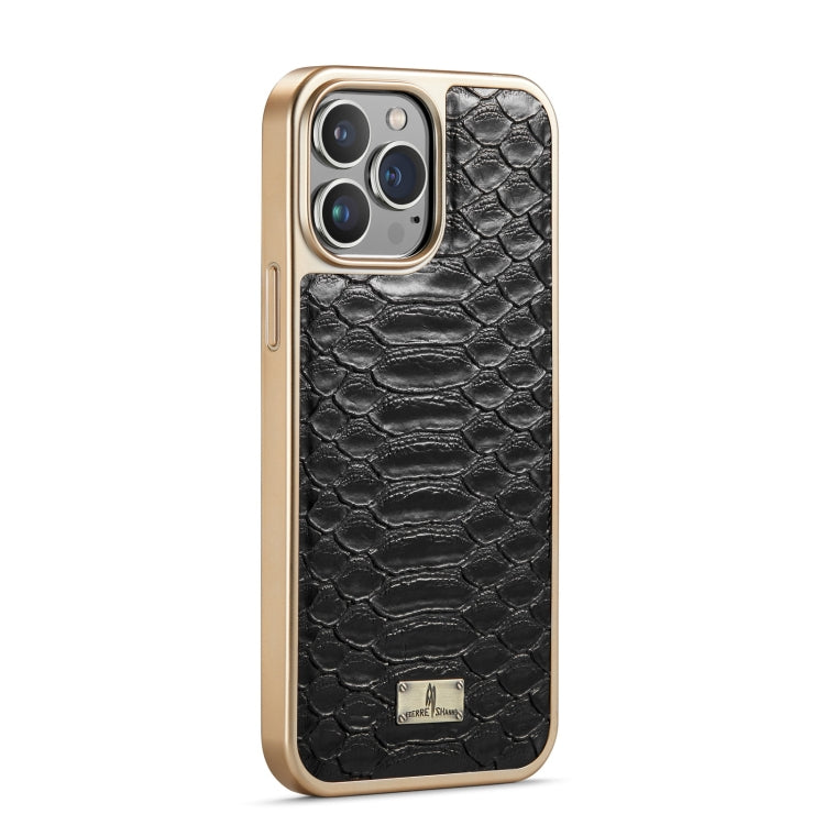 For iPhone 12 / 12 Pro Fierre Shann Python Texture Electroplating PU Phone Case(Black) Eurekaonline