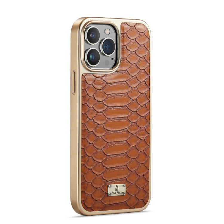 For iPhone 12 / 12 Pro Fierre Shann Python Texture Electroplating PU Phone Case(Brown) Eurekaonline