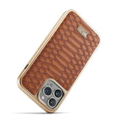 For iPhone 12 / 12 Pro Fierre Shann Python Texture Electroplating PU Phone Case(Brown) Eurekaonline
