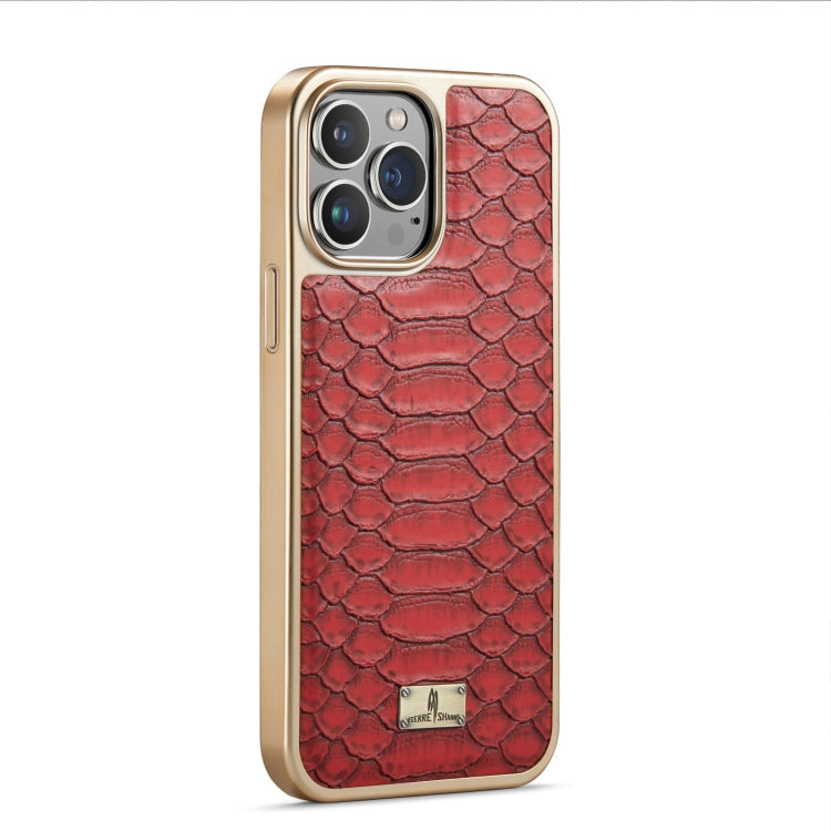 For iPhone 12 / 12 Pro Fierre Shann Python Texture Electroplating PU Phone Case(Red) Eurekaonline