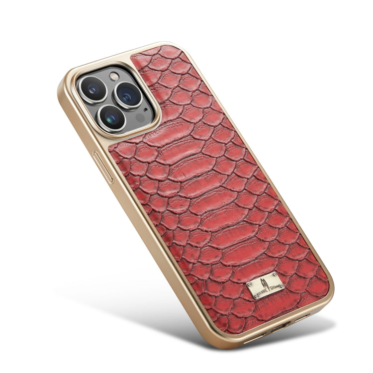 For iPhone 12 / 12 Pro Fierre Shann Python Texture Electroplating PU Phone Case(Red) Eurekaonline