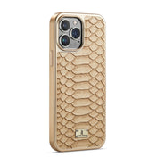 For iPhone 12 / 12 Pro Fierre Shann Python Texture Electroplating PU Phone Case(White) Eurekaonline