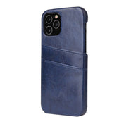 For iPhone 12 / 12 Pro Fierre Shann Retro Oil Wax Texture PU Leather Case with Card Slots(Blue) Eurekaonline