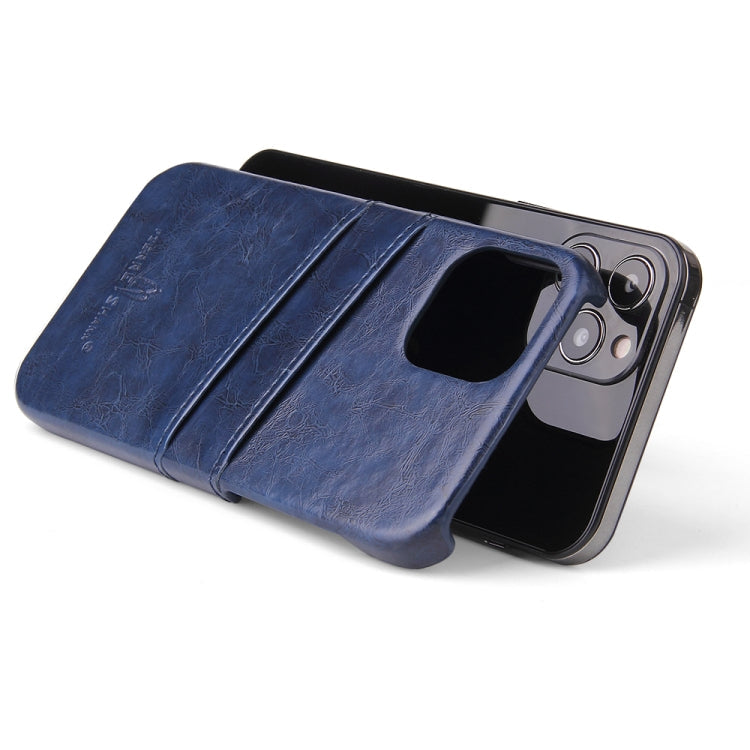 For iPhone 12 / 12 Pro Fierre Shann Retro Oil Wax Texture PU Leather Case with Card Slots(Blue) Eurekaonline