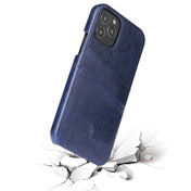 For iPhone 12 / 12 Pro Fierre Shann Retro Oil Wax Texture PU Leather Case with Card Slots(Blue) Eurekaonline