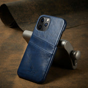 For iPhone 12 / 12 Pro Fierre Shann Retro Oil Wax Texture PU Leather Case with Card Slots(Blue) Eurekaonline