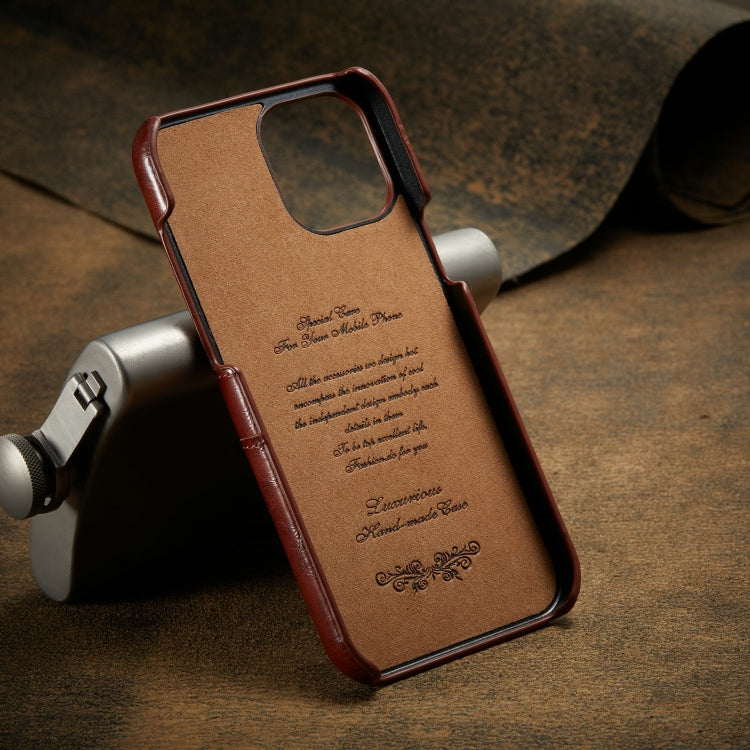 For iPhone 12 / 12 Pro Fierre Shann Retro Oil Wax Texture PU Leather Case with Card Slots(Brown) Eurekaonline