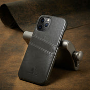 For iPhone 12 / 12 Pro Fierre Shann Retro Oil Wax Texture PU Leather Case with Card Slots(Grey) Eurekaonline