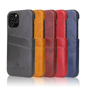 For iPhone 12 / 12 Pro Fierre Shann Retro Oil Wax Texture PU Leather Case with Card Slots(Grey) Eurekaonline