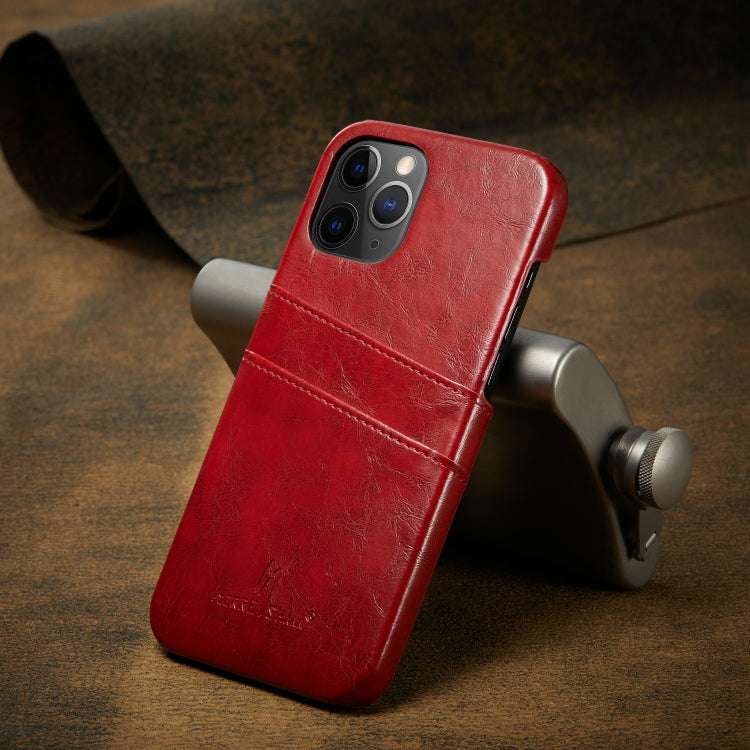 For iPhone 12 / 12 Pro Fierre Shann Retro Oil Wax Texture PU Leather Case with Card Slots(Red) Eurekaonline