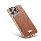 For iPhone 12 / 12 Pro Fierre Shann Snake Texture Electroplating PU Phone Case(Brown) Eurekaonline