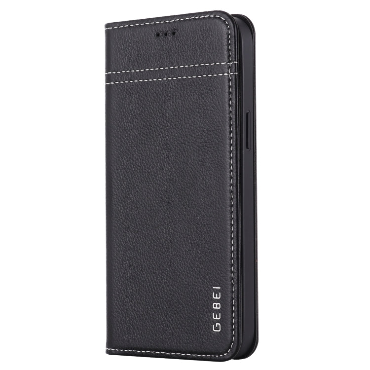  12 Pro GEBEI Top-grain Leather Horizontal Flip Protective Case with Holder & Card Slots(Black) Eurekaonline