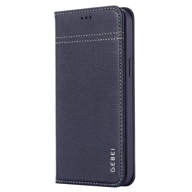  12 Pro GEBEI Top-grain Leather Horizontal Flip Protective Case with Holder & Card Slots(Blue) Eurekaonline