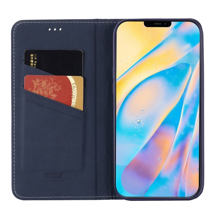 For iPhone 12 / 12 Pro GEBEI Top-grain Leather Horizontal Flip Protective Case with Holder & Card Slots(Blue) Eurekaonline