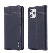 For iPhone 12 / 12 Pro GEBEI Top-grain Leather Horizontal Flip Protective Case with Holder & Card Slots(Blue) Eurekaonline